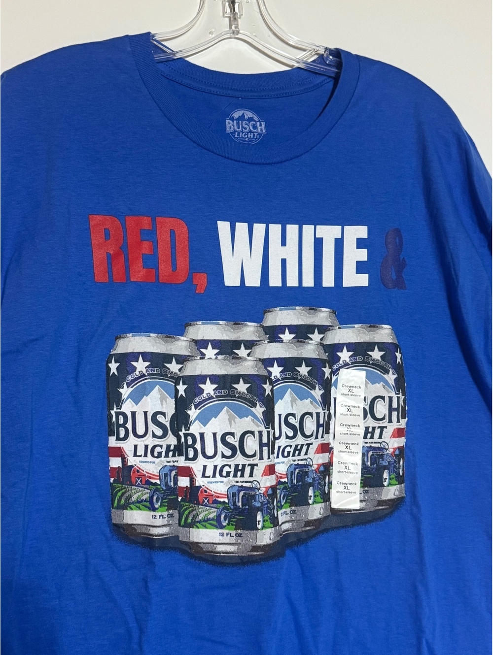 Men’s Red, White & Busch XL graphic tee blue/patriotic cans - Picture 2 of 4